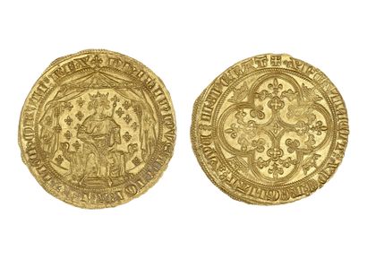null PHILIPPE VI de Valois (1328-1350) 
Pavillon d'or. 5,12 g.
Le roi assis sur un...