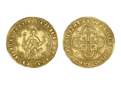 null PHILIPPE IV, le Bel (1285-1314)
Masse d'or. 6,95 g.
Le roi assis de face, couronné,...
