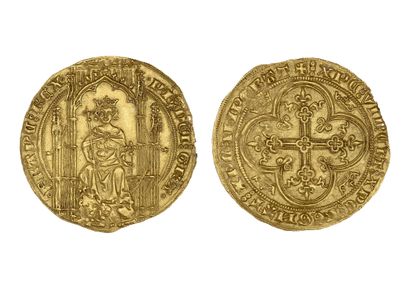 null PHILIPPE VI de Valois (1328-1350) 
Lion d'or. 4,92 g.
Le roi assis sur un trône...