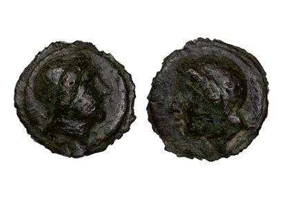 null ANONYME 
As de bronze (280-269 av. J.-C.). 265,50 g.
Tête d'Apollon à droite.
R/...