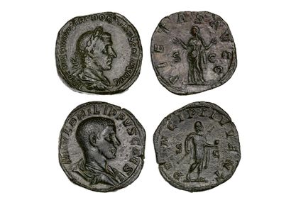 null TRÉBONNIEN GALLE (251-253) 
Sesterce. Rome.
Son buste lauré et drapé à droite.
R/...
