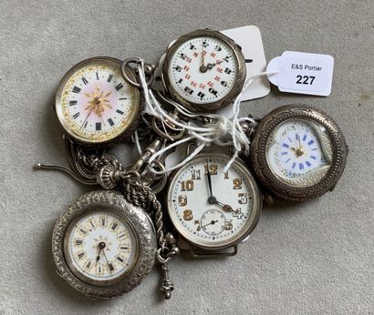 Silver lot comprising: five collar watches;...