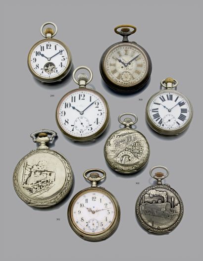 null Deux montres de poche à remontoir au pendant en métal, cadran à chiffres romains,...