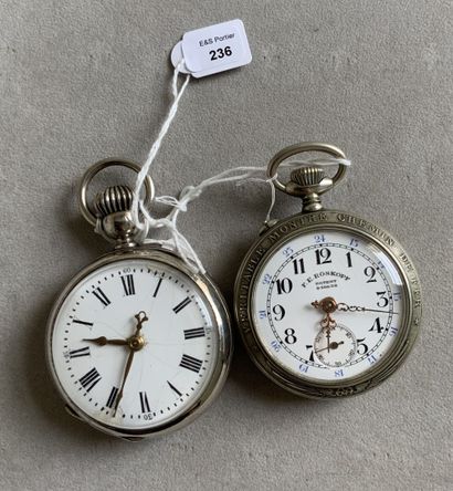 Two pocket watches of the railroad type out...