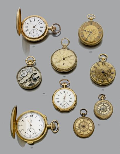 null Deux montres de dame en or jaune gravé de fleurs, cadrans dorés à chiffres romains,...