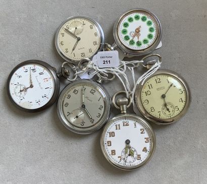 Lot of six metal pocket watches with pendant...