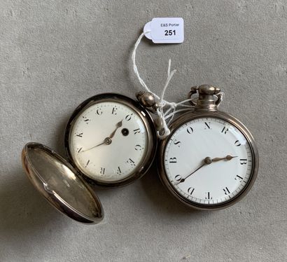 null Two silver pocket watches decorated with key winding by the bottom and by the...