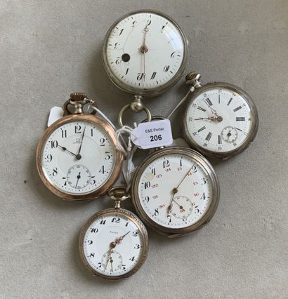 Five silver pocket watches with pendant winding...