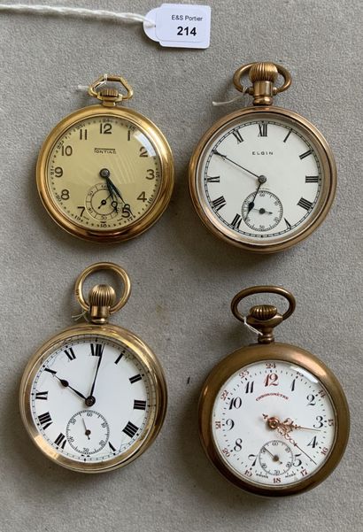 null Lot of four pocket watches with gilded metal winding. 
One watch in gold 375...