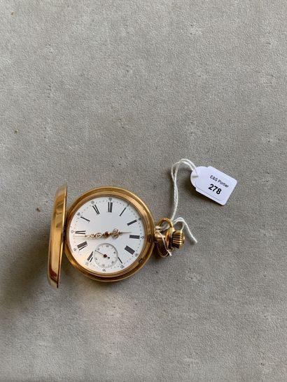 null Yellow gold guilloche pocket watch with pendant winding, the cover monogrammed...