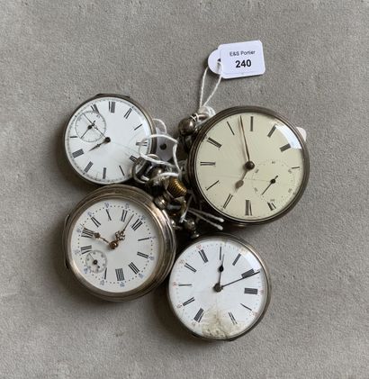 Four pocket watches in plain silver and guilloche,...