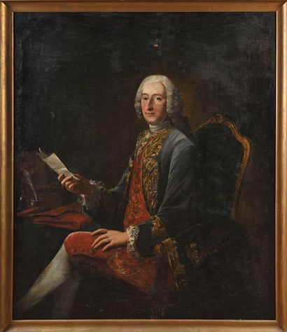 null ÉCOLE FRANÇAISE du XVIIIe siècle
Portrait d'homme en perruque, assis, tenant...