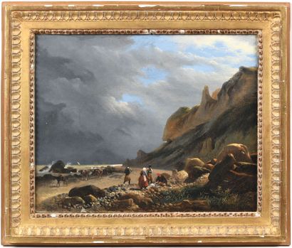 null 19th century FRENCH ECOLE
View of a Normandy coastline animated with characters
Oil...
