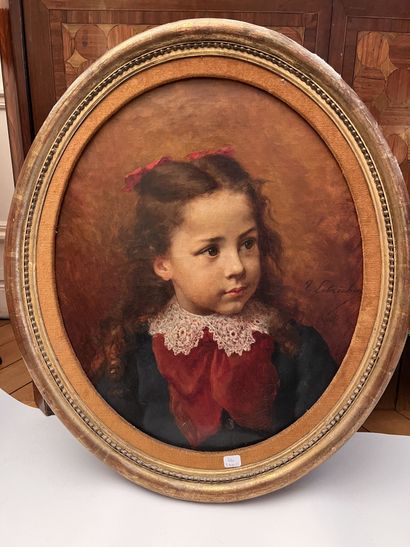 null Timoléon LOBRICHON (1831-1914)
Portrait of a little girl with a red scarf
Oil...