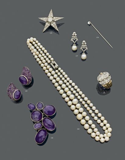 null Necklace two rows of eighty-nine fine pearls and thirty-seven cultured pearls...