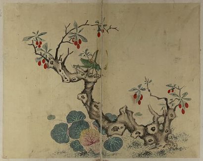 null CHINA - 19th century
Set of six inks on silk, pages from the same album, representing...