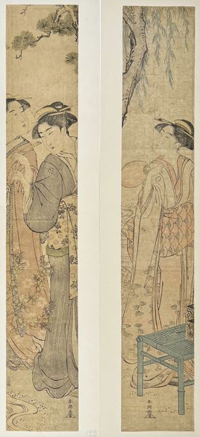 null Katsukawa Shuncho (act. 1780-1801)
Deux hashira-e :
- Jeune femme s'éventant...