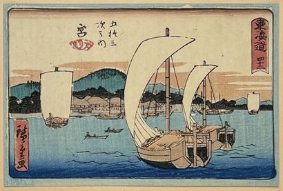 null Utagawa Hiroshige (1797-1858)
Seize yotsugiri yoko-e de la série Tōkaidō gojūsan...