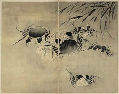 null CHINA - 19th century
Set of six inks on silk, pages from the same album, representing...