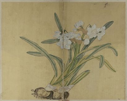 null CHINE - XIXe siècle
Ensemble comprenant six encres sur soie, pages d'un même...