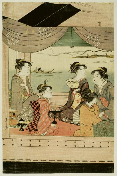 null Chobunsai Eishi (1756 -1829)
Oban tate-e, partie de triptyque, Femmes assises...