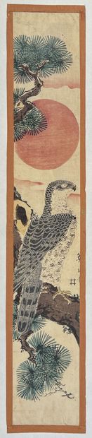 null Kikugawa Eizan (1787-1867)
Double oban tate-e, faucon perché sur une branche...