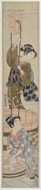 null Isoda Koryusai (1735-1790)
Hashira-e, deux femmes lavant des vêtements au puits,...