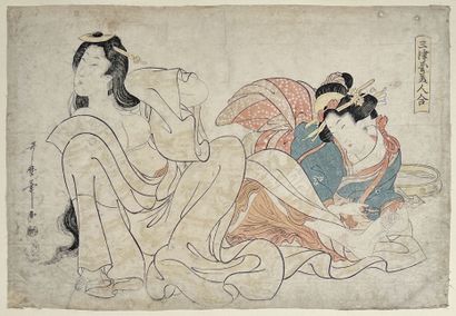 null Utamaro II (? -1831)
Oban yoko-e, de la série Mitsu no hana bijin awase, Fleurs...