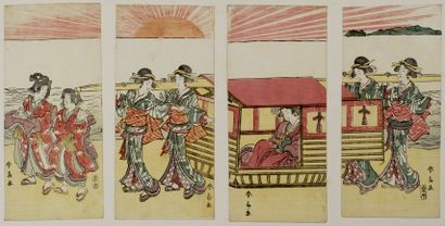 null Katsukawa Shunsen (act.1805-1821)
Dodécaptyque koban tate-e, Procession de geisha...