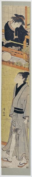 null Torii Kiyonaga (1752-1815)
Hashira-e, jeune femme observant un jeune homme jouant...