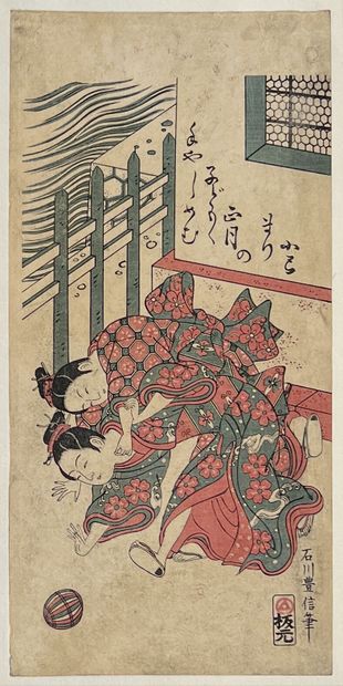 null Ishikawa Toyonobu (1711-1785)
Hosoban tate-e, Mari arasoi, deux jeunes femmes...