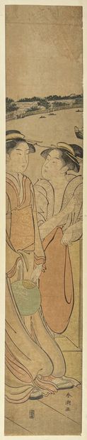 null Katsukawa Shuncho (act. 1780-1801)
Hashira-e, deux jeunes femmes sur un pont,...