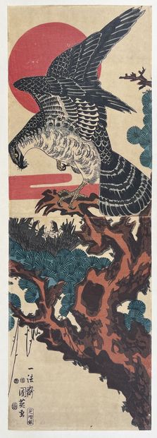 null Utagawa Kunihide (act. 1820-1850)
Double oban tate-e, faucon perché devant le...