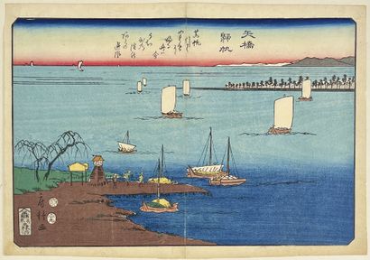 null Utagawa Fusatane (act.1854-1888)
Trois oban yoko-e de la série Omi hakkei, les...