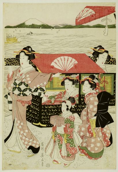 null Kikugawa Eizan (1787-1867)
Pentaptych, oban tate-e, Harugasumi hana iki retsu,...
