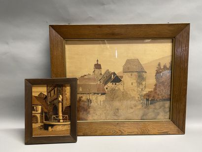 null TWO TABLES in marquetry, one signed SPINDLER. 
Dims. of the biggest : 38 x 49...