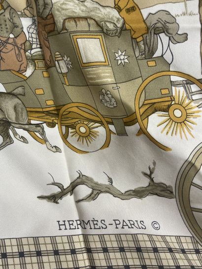 null HERMES PARIS
Deux CARRES en twill de soie, modèle "L'hiver en poste" et Calèches
(En...