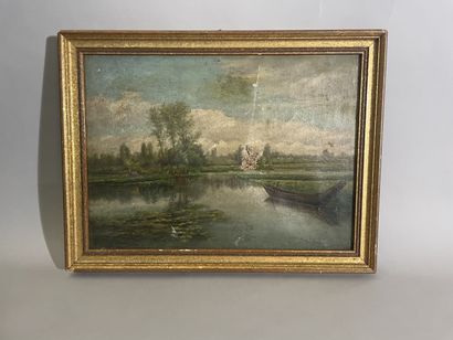 null F. VENDUNNE
"Lake landscape with a boat".
Oil on canvas framed. 
Signed lower...