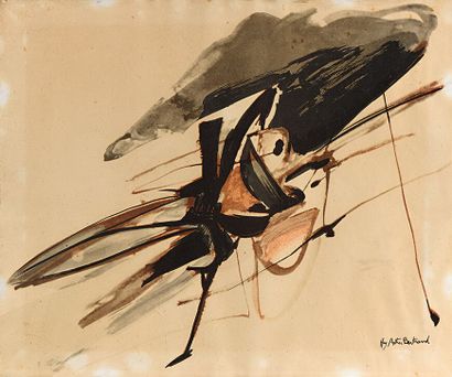  Huguette ARTHUR BERTRAND (1922-2005)
« Abstraction lyrique orange et noire »
Offset... Gazette Drouot