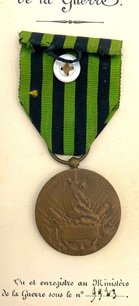 null 1870-1871, médaille commémorative en bronze, ruban, 30 mm, avec le brevet du...
