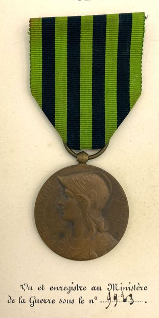 null 1870-1871, médaille commémorative en bronze, ruban, 30 mm, avec le brevet du...