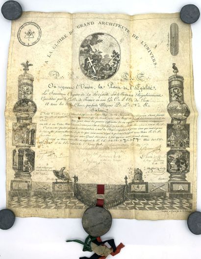 null Freemasonry, lot of three documents: Grand Orient de France, two diplomas of...