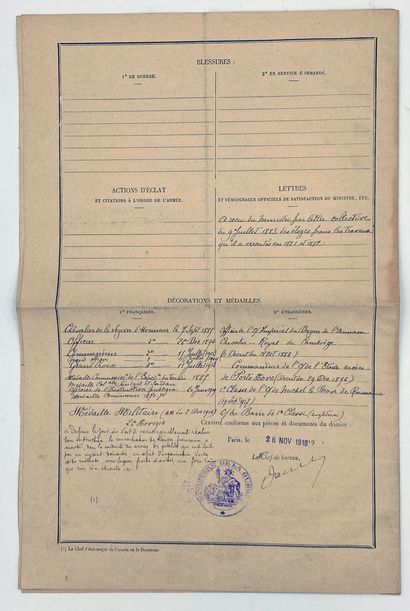 null Important file concerning the military career of Marshal Joffre. His service...