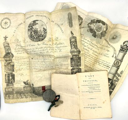 null Freemasonry, lot of three documents: Grand Orient de France, two diplomas of...