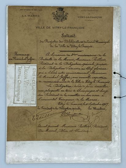 null 1917, Vitry-le-François, plaquette commémorative du 3e anniversaire de la victoire...
