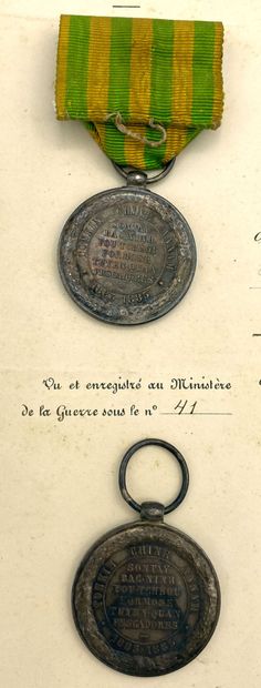 null 1885, dossier autour de la campagne du Tonkin : deux médailles commémoratives...