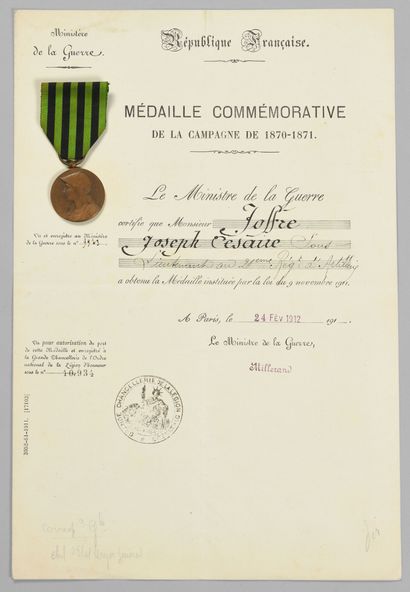 null 1870-1871, bronze commemorative medal, ribbon, 30 mm, with the patent of the...