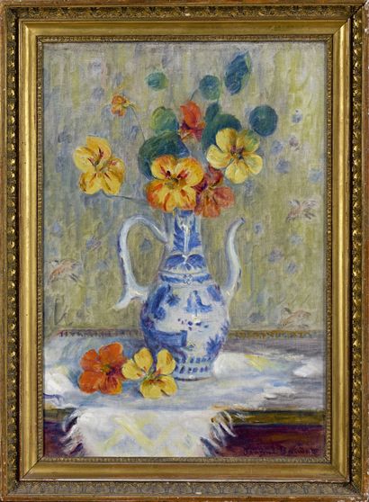 null Jeanne BAUDOT (1877-1957)
Bouquet de fleurs au vase de Chine
Huile sur toile,...