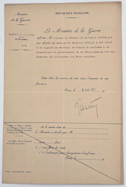 null 1916, Joffre Maréchal de France, dossier d'élévation à la dignité de Maréchal...