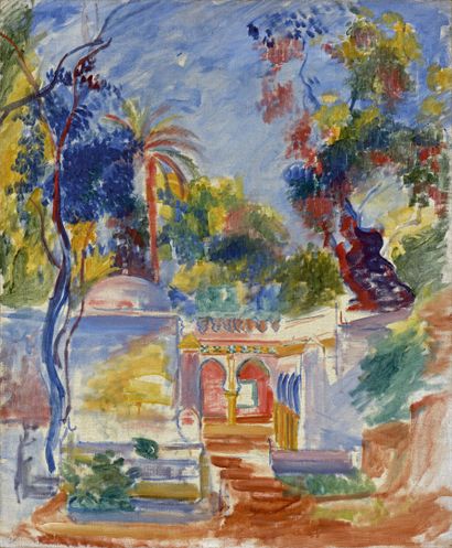 null Jeanne BAUDOT (1877-1957)
Jardins à Alger 
Huile sur toile.
73 x 60 cm